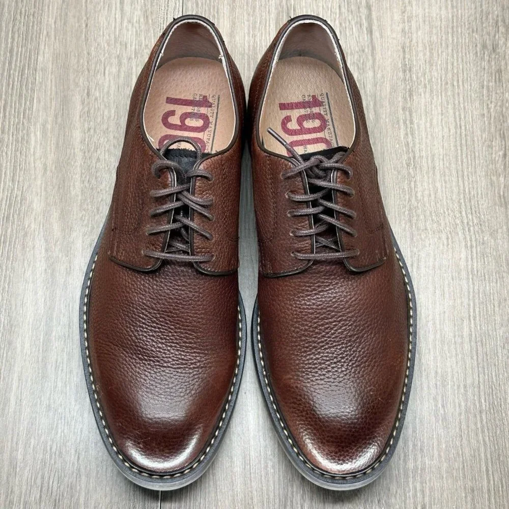 1901 Dress Shoes Mens Size 8.5M Lace Up Oxford Pebbled Leather Brown